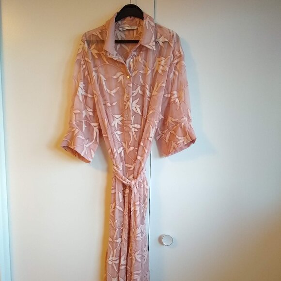Zara sheer embroidered floral maxi shirtdress - Picture 6 of 12